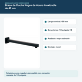 Medidas y datos verificados del brazo de ducha negro de acero inoxidable de 40 cm