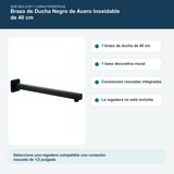 Contenido y características del brazo de ducha negro de acero inoxidable de 40 cm