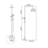Croquis técnico de columna de ducha circular con medidas