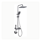 Vista completa de la columna gunmetal con teleducha y ducha higiénica