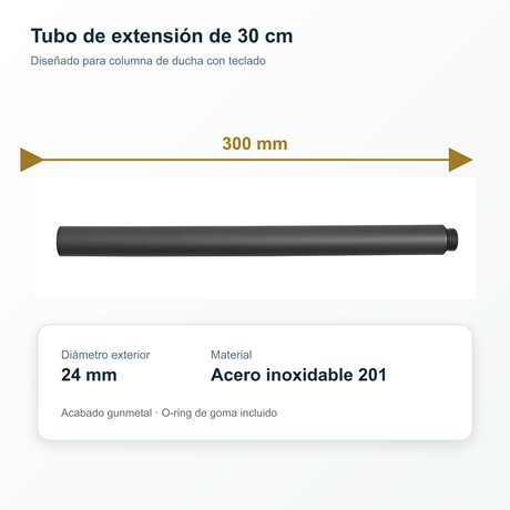 Tubo de Extensión 30 cm para Columna de Ducha con Teclado Gunmetal