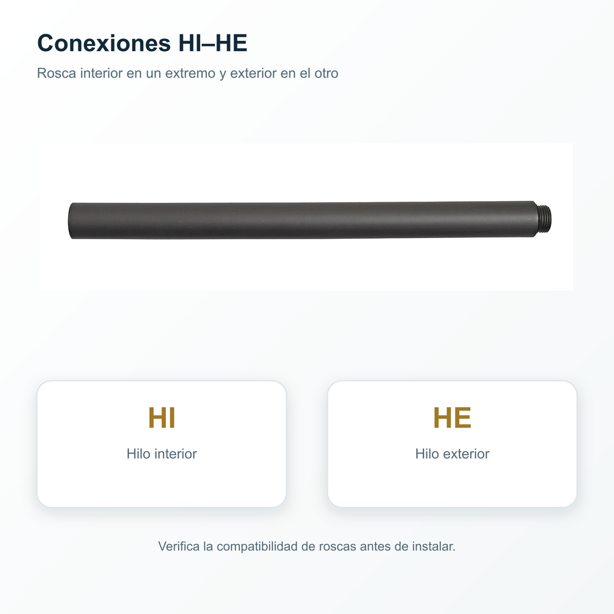 Conexiones HI y HE del tubo de extensión para ducha