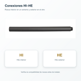 Conexiones HI y HE del tubo de extensión para ducha