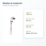 Medidas de la columna de ducha simple cromada