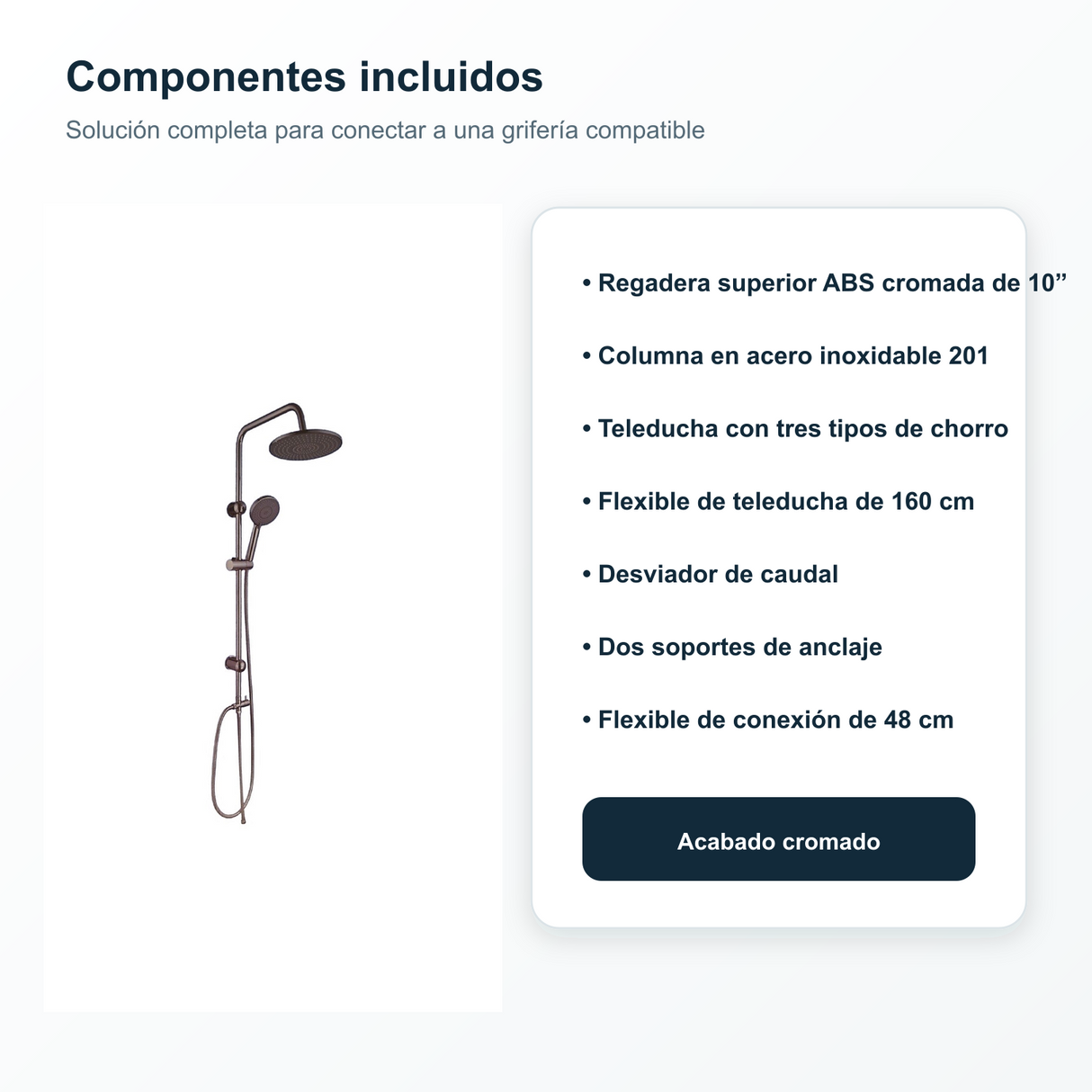 Componentes incluidos con la columna de ducha cromada