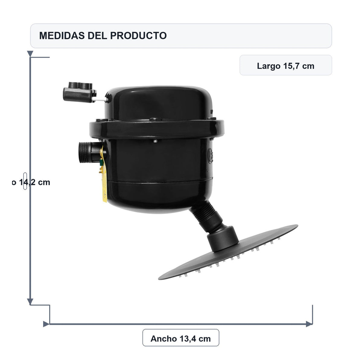 Medidas del producto: Ducha Eléctrica Victory Dirigible Negra Slim 220V