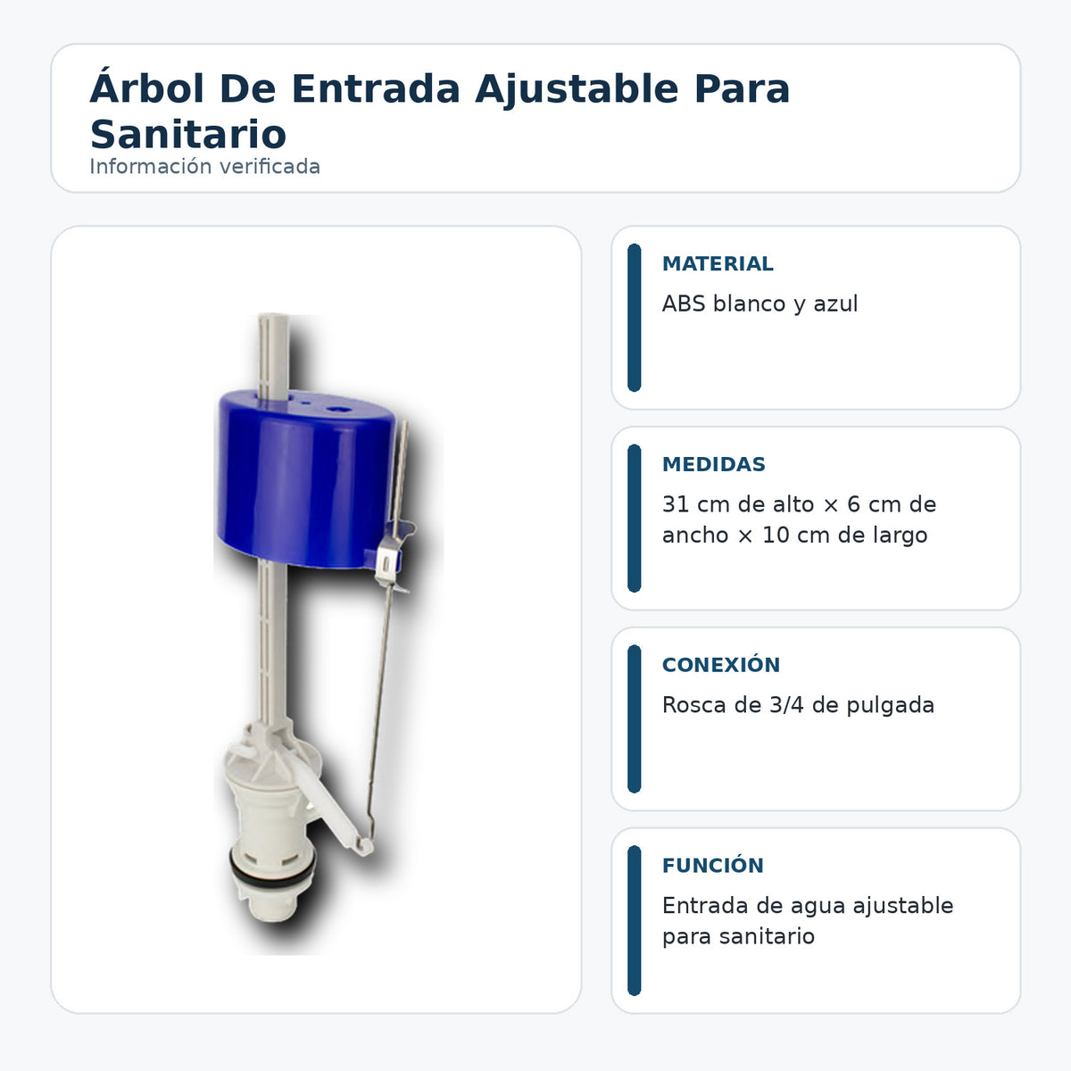 Medidas e información de árbol de entrada ajustable para sanitario