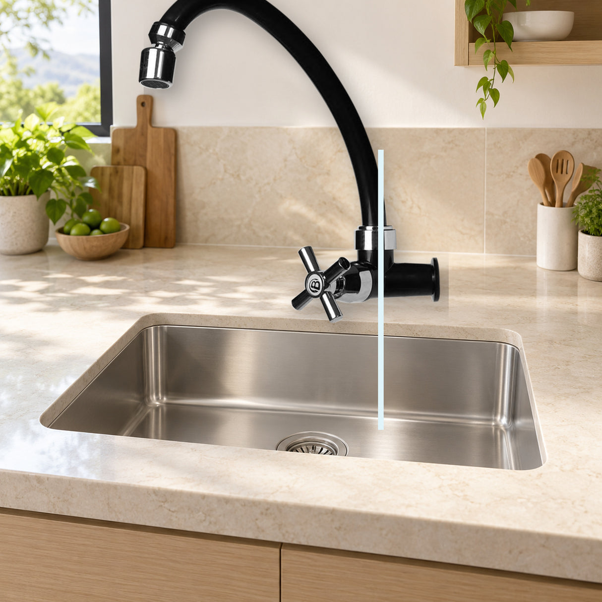 FA24102: producto instalado sobre lavaplatos con agua saliendo