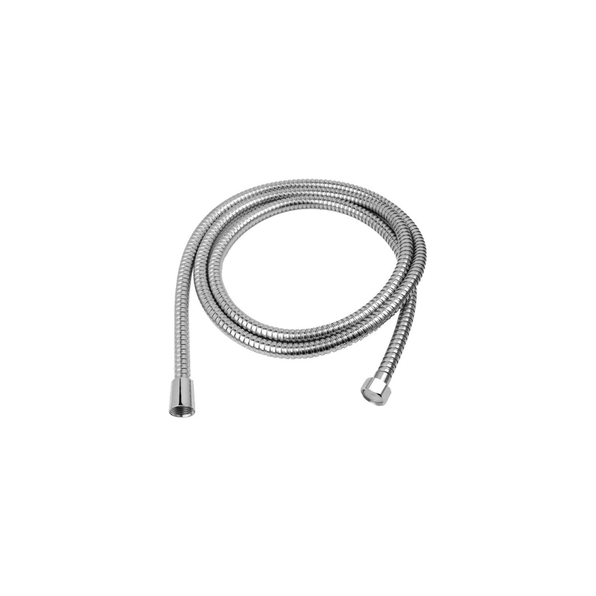 manguera flexible cromada para teleducha de 2 m sobre fondo blanco