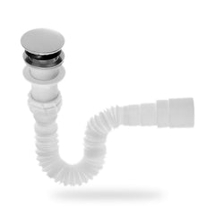 Sifón Flexible Con Push Para Lavamanos Blanco Y Cromado