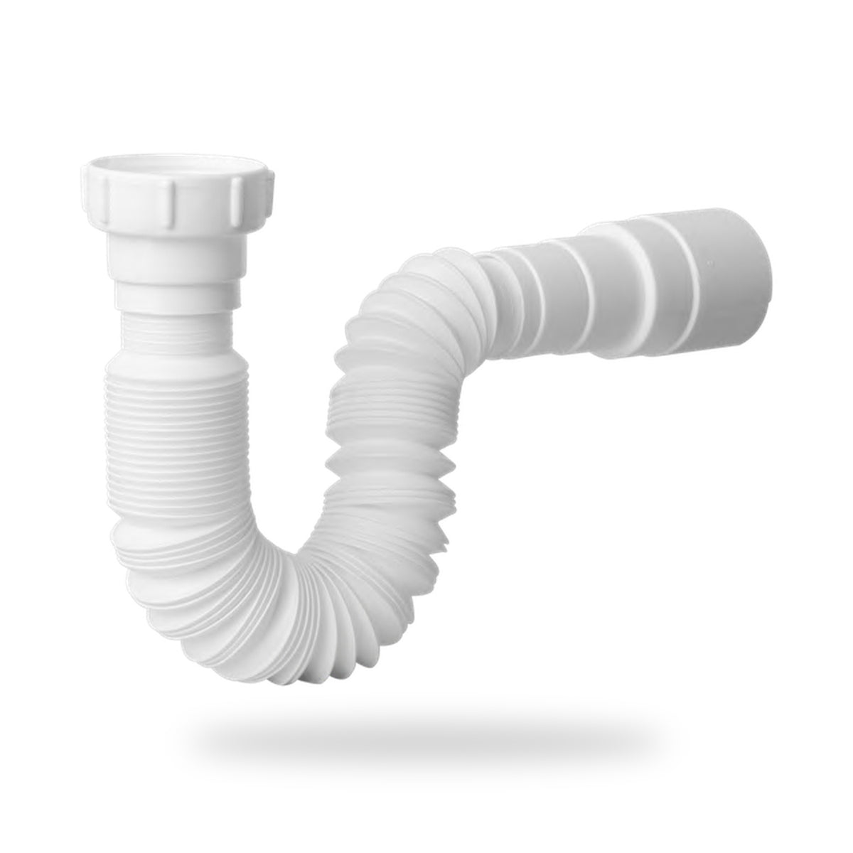 Sifón Sencillo Flexible En PVC Blanco - producto sobre fondo blanco