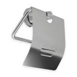 Portarrollos en aluminio cromado con cubierta frontal sobre fondo blanco