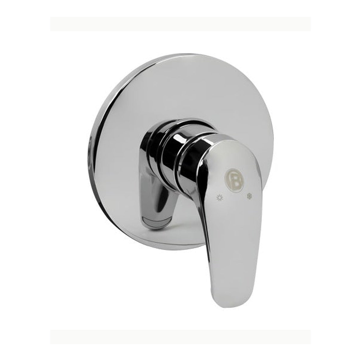 Registro monocontrol para ducha en ABS cromado con escudo redondo sobre fondo claro
