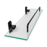 Repisa de vidrio con soportes negros de aluminio vista individual completa sobre fondo blanco