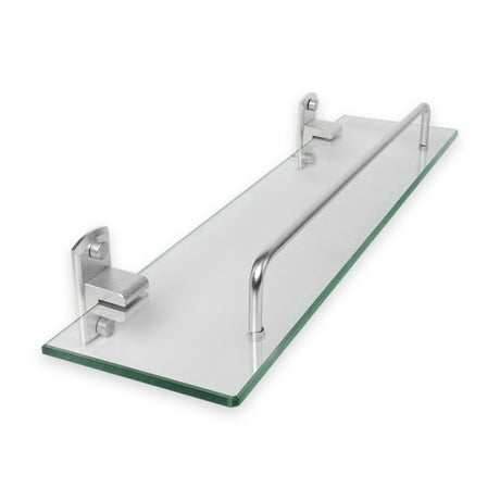 Repisa de vidrio con soportes de aluminio plateado