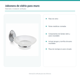 Materiales, fijaciones y contenido verificados de la jabonera de vidrio para muro