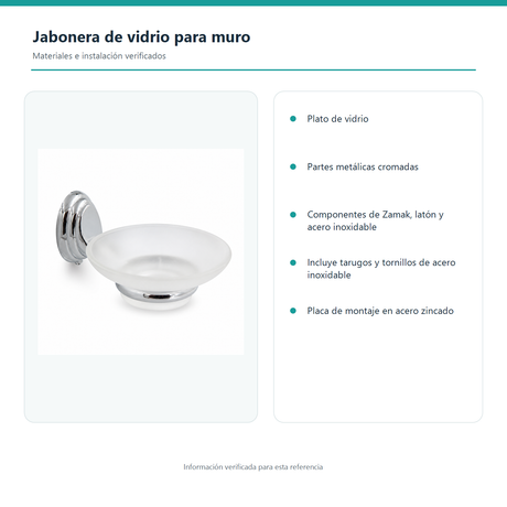 Jabonera de Vidrio Cromada Colomba para Muro