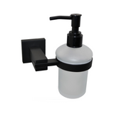 Dispensador de Jabón Negro con Botella de Vidrio Esmerilado de 180 ml completo sobre fondo blanco profesional