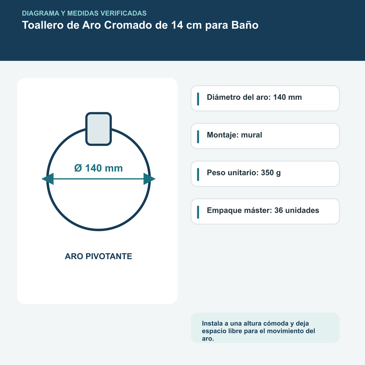 Toallero de Aro Cromado de 14 cm para Baño: diagrama o datos técnicos verificados