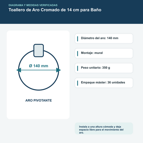 Toallero de Aro Cromado de 14 cm para Baño