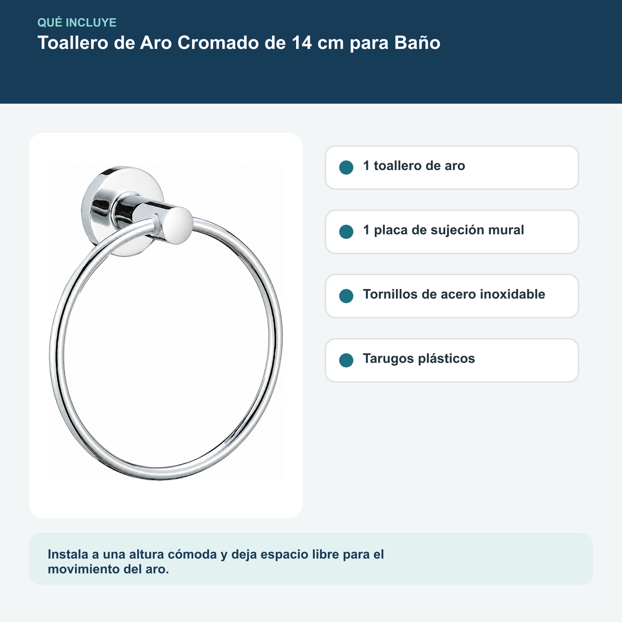 Toallero de Aro Cromado de 14 cm para Baño: contenido y características