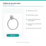 Diámetro de 14 cm, materiales y fijaciones verificados del toallero de aro