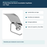 Contenido y características del portarrollos de acero inoxidable cepillado con tapa