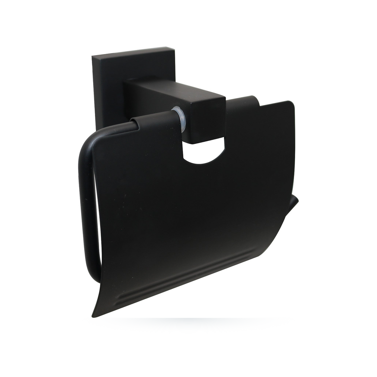Portarrollos Schwarz Negro Satinado con Tapa para Baño completo sobre fondo blanco profesional