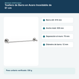 Medidas y datos verificados del toallero de barra en acero inoxidable de 61 cm