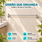 Características del toallero de barra Colomba TAUMM cromado de 61 cm, instalado con dos soportes murales