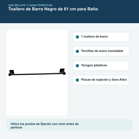 Toallero Barra Schwarz Negro Satinado 61 cm