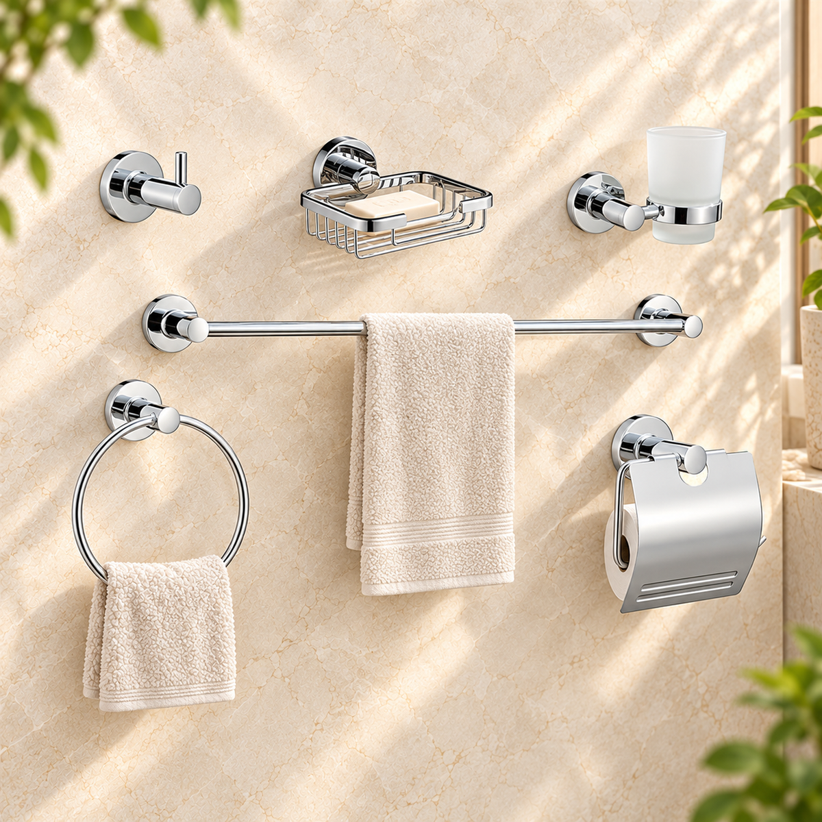 Kit de Accesorios de Baño Swertt 6 Piezas Cromado - ambientacion