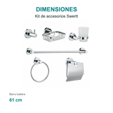 Kit de Accesorios de Baño Swertt 6 Piezas Cromado - medidas