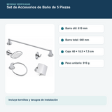 Barra, empaque y peso del set de cinco accesorios