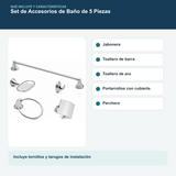 Jabonera, toalleros, porta rollo y perchero incluidos