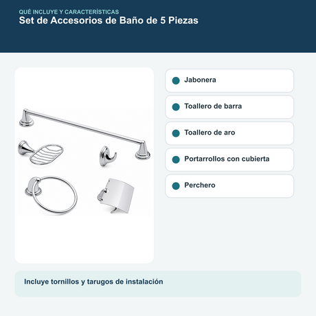 Set de Accesorios de Baño Colomba Cromado de 5 Piezas