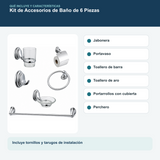 Jabonera, portavaso, toalleros, porta rollo y perchero incluidos