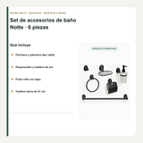 Perchero, jabonera, dispensador, toalleros y porta rollo incluidos