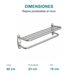 Repisa Portatoallas de Muro 60 cm Cromada - medidas