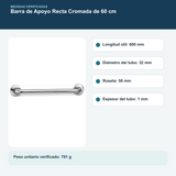 Medidas y datos verificados del barra de seguridad recta cromada de 60 cm