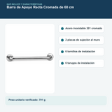 Contenido y características del barra de seguridad recta cromada de 60 cm