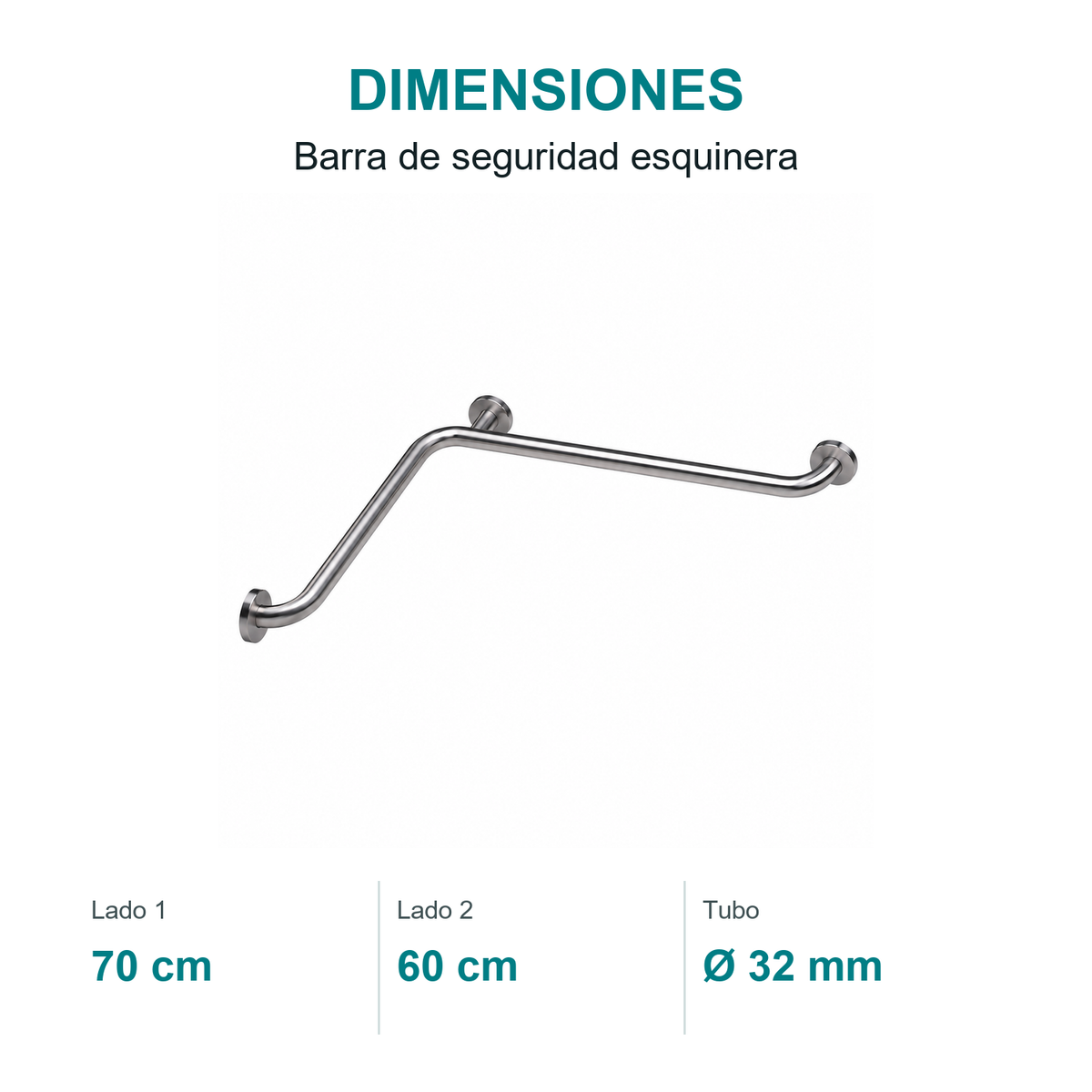 Barra de Seguridad Esquinera 70 × 60 cm Acero 304 - medidas