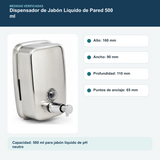 Medidas y datos verificados del dispensador de jabón líquido de pared de 500 ml