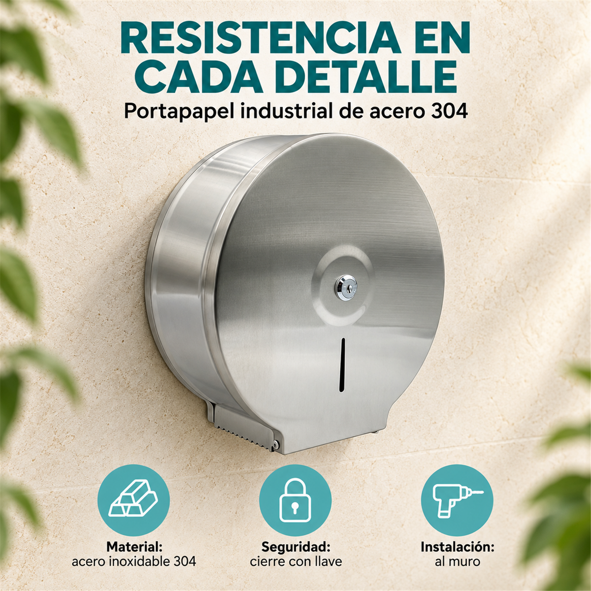 Portapapel industrial de acero 304: cierre con llave y montaje a muro
