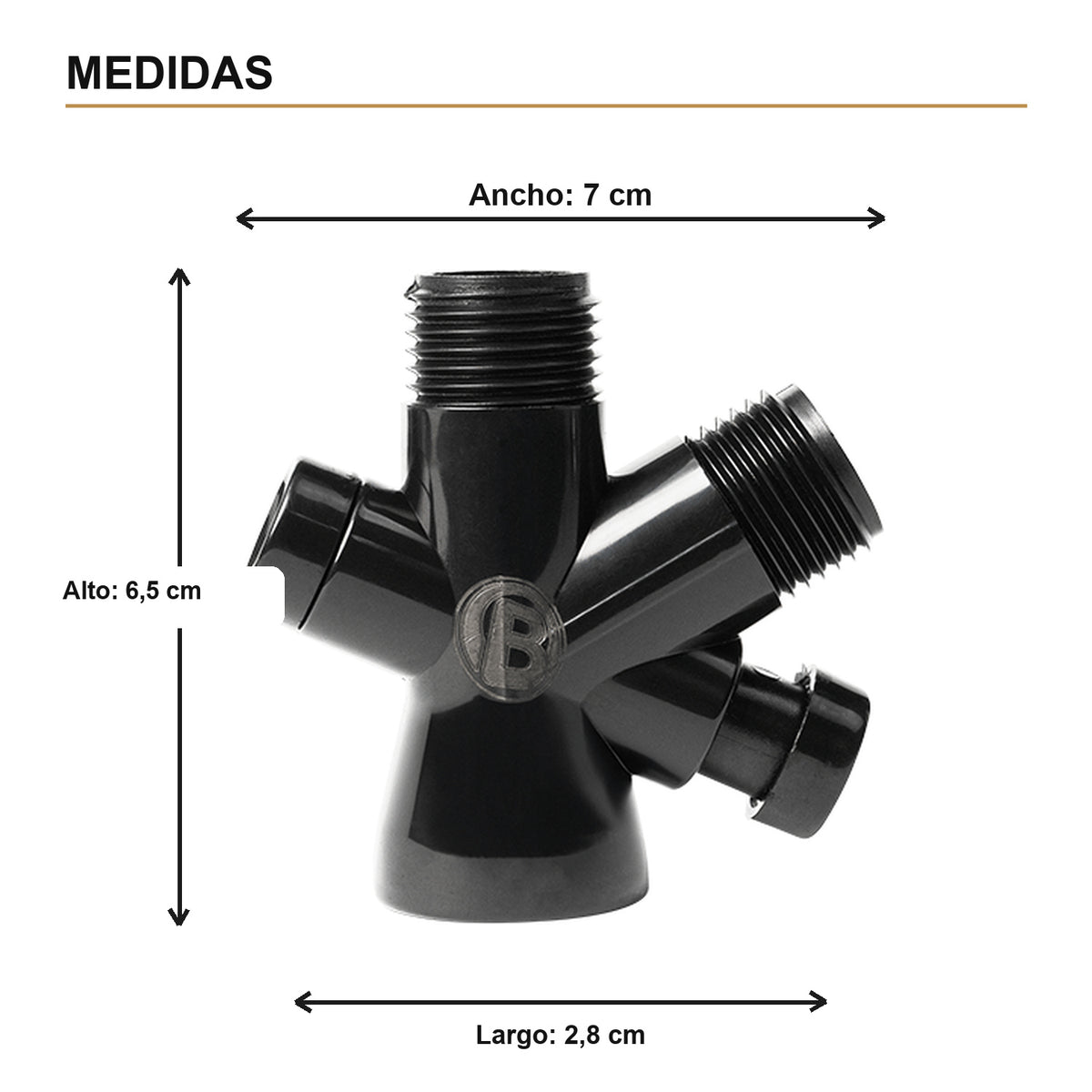 Medidas verificadas — Válvula Desviadora para Ducha en ABS Negra