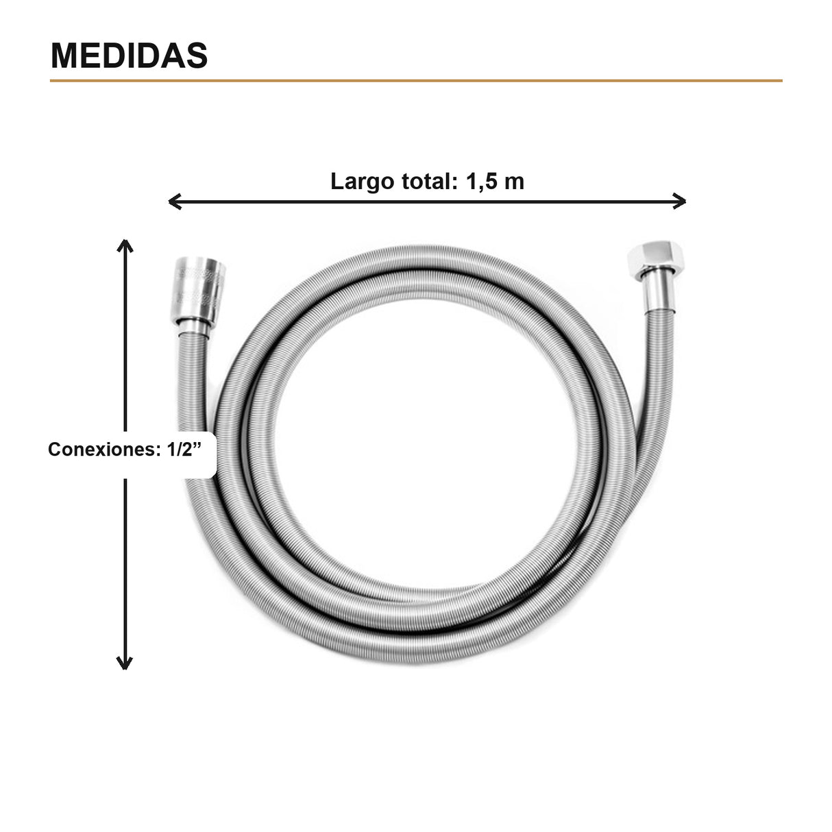 Medidas verificadas — Manguera Flexible y Elongable para Ducha de 1,5 m Cromada