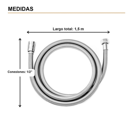 Manguera Flexible y Elongable para Ducha de 1,5 m Cromada