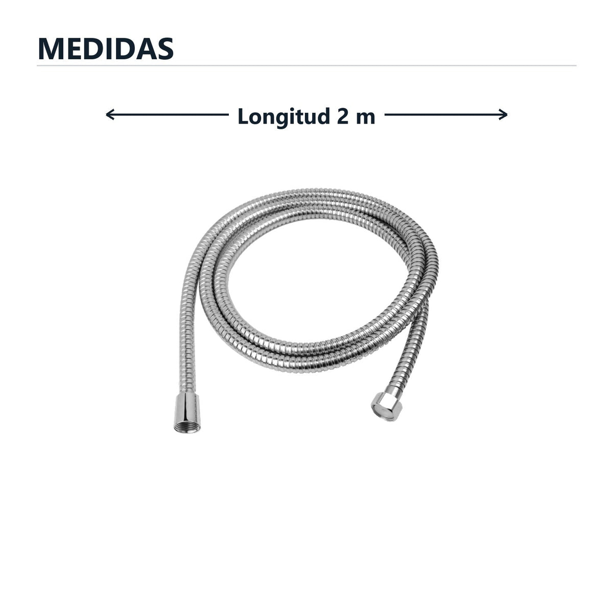 Medidas de manguera flexible cromada para teleducha de 2 m