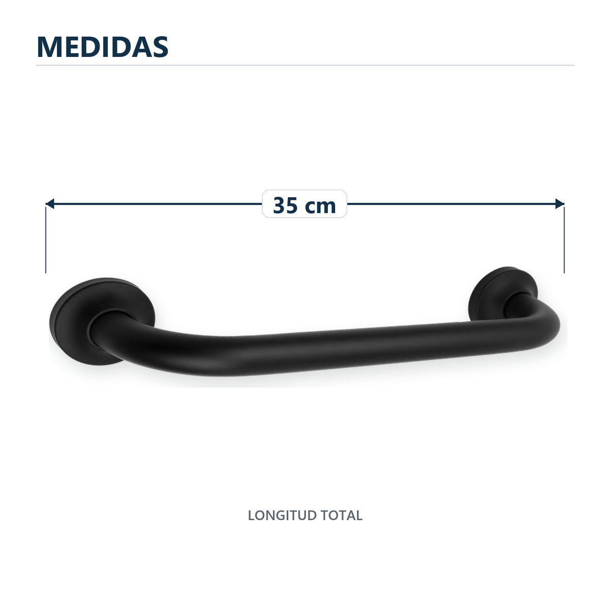 Barra de seguridad antideslizante negra de 35 cm con sus medidas verificadas sobre el producto