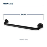 Barra de seguridad antideslizante negra de 45 cm con sus medidas verificadas sobre el producto